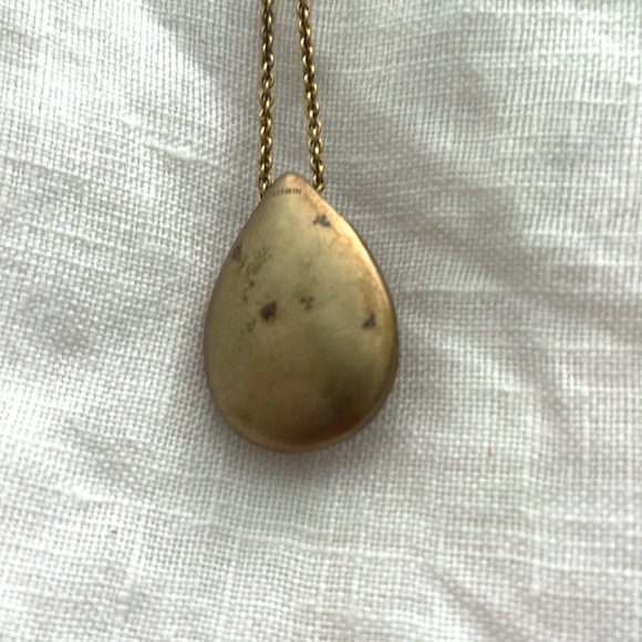 Gold Vintage teardrop necklace with crystal and turquoise. Distressed! - Picture 2 of 3